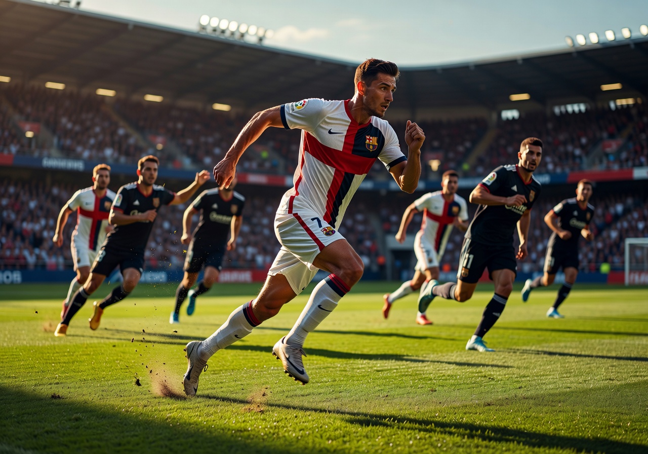 Dynamic attacking player making a brilliant run during a high-level match