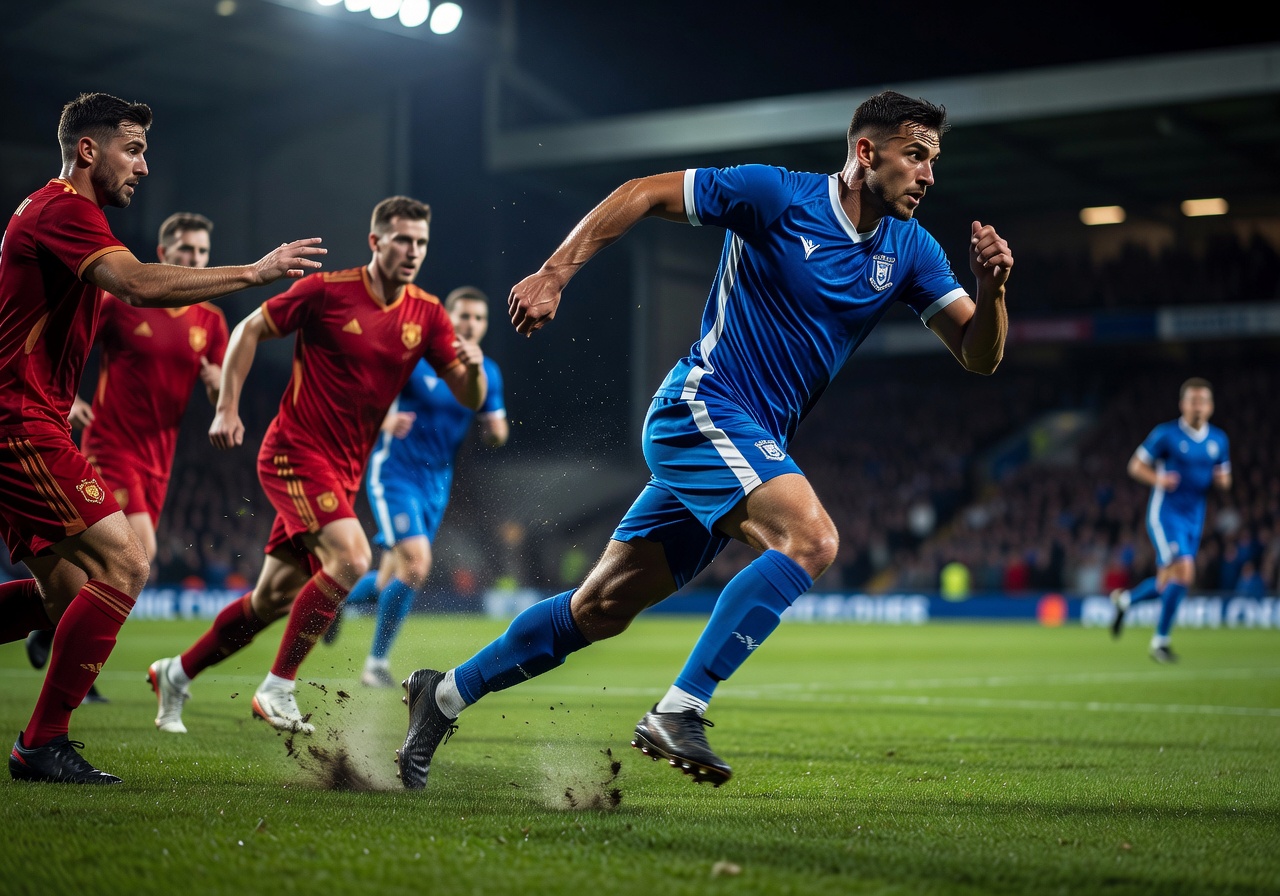 Explosive winger accelerating past defenders with incredible pace