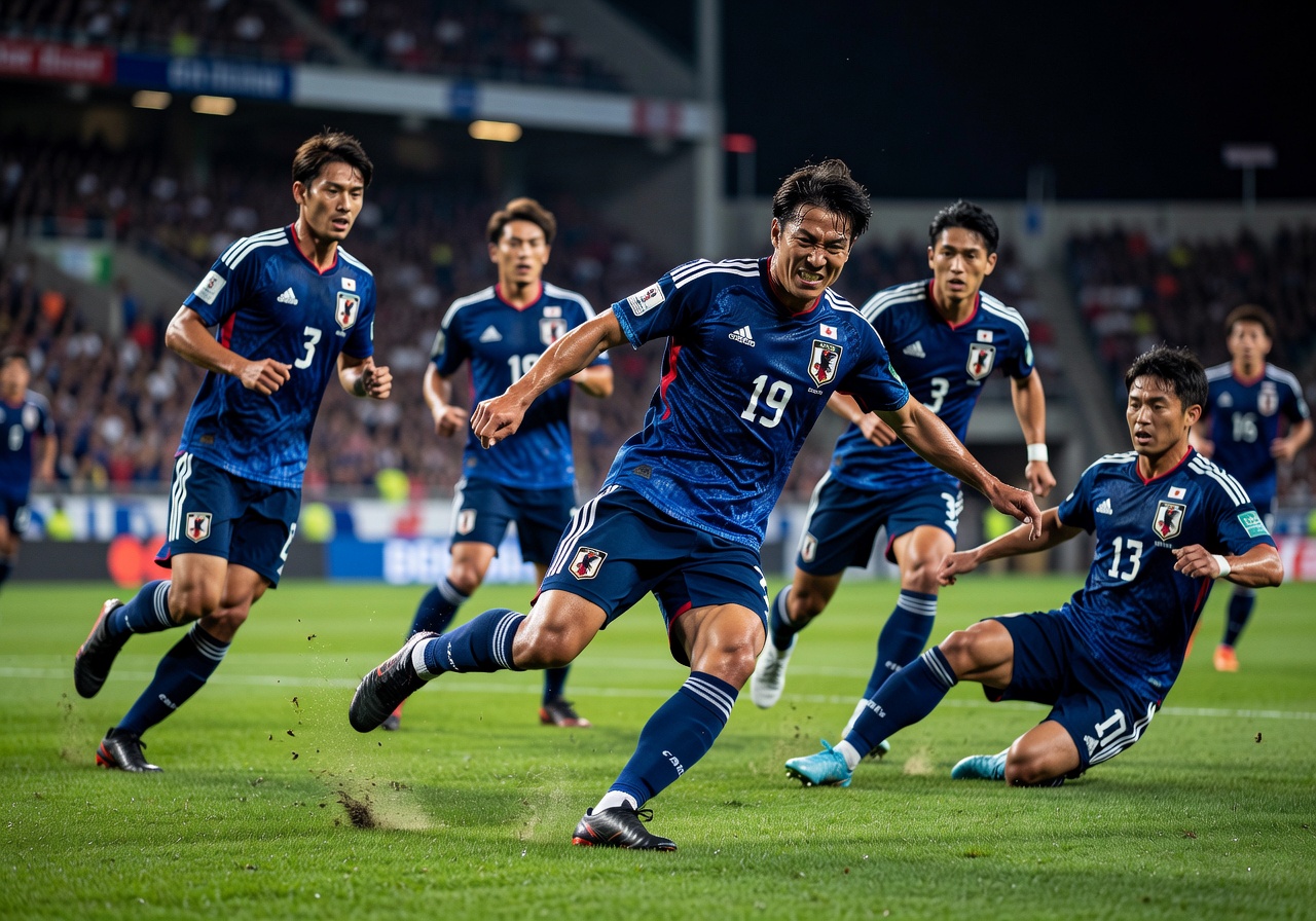 Japanese national football team pressing with intensity during an international match