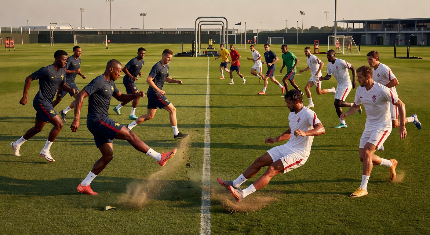 Top contender national teams training for World Cup 2026 on a pristine pitch