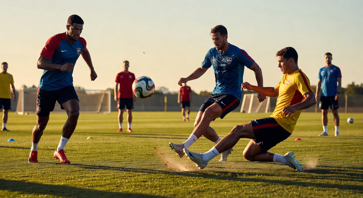 World-class football players in intense training ahead of a major tournament